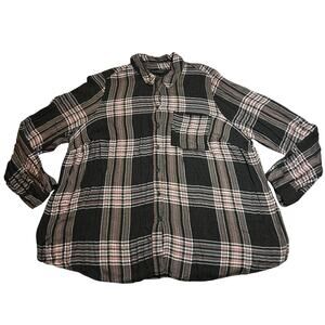 Lane Bryant Plaid Button Down Shirt Size 18/20 Roll Tab Sleeve Preppy Hipster
